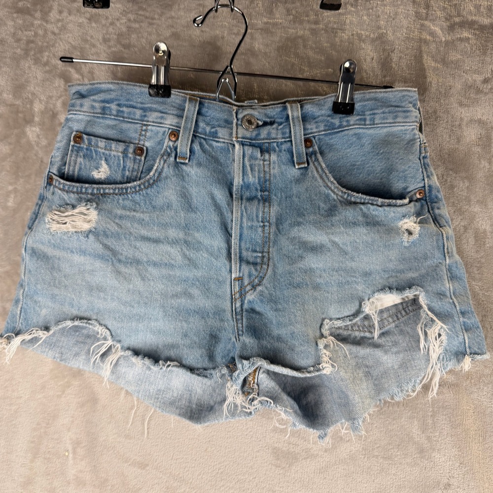 Levi's 501 Original Light Wash Distressed Denim Shorts High Rise Womens 27 Waist